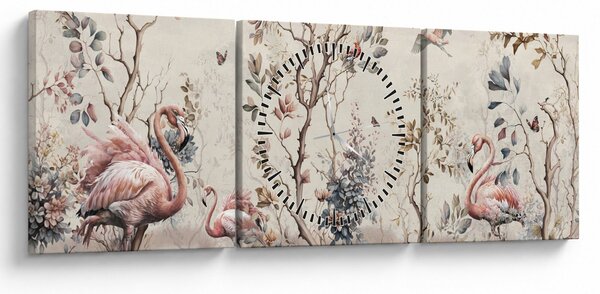 Kép - Rajz flamingókról (órával) (90x30 cm)
