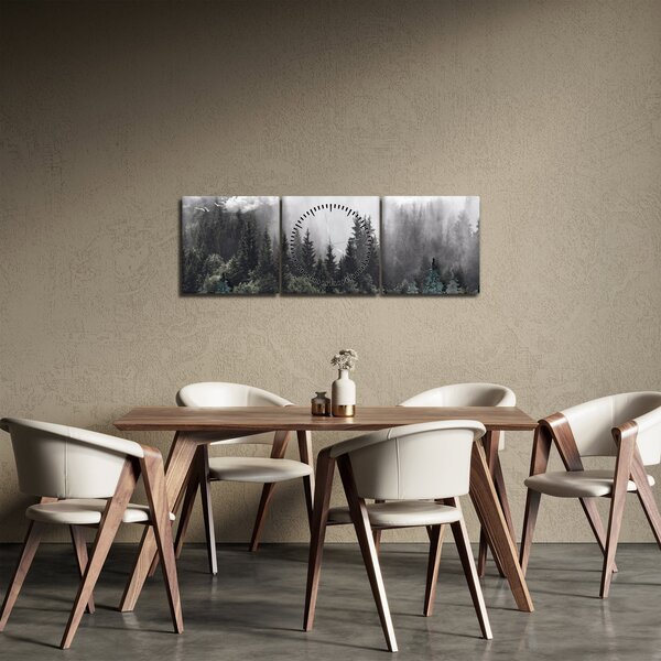 Kép - Erdő illusztrált elemekkel (órával) (90x30 cm)