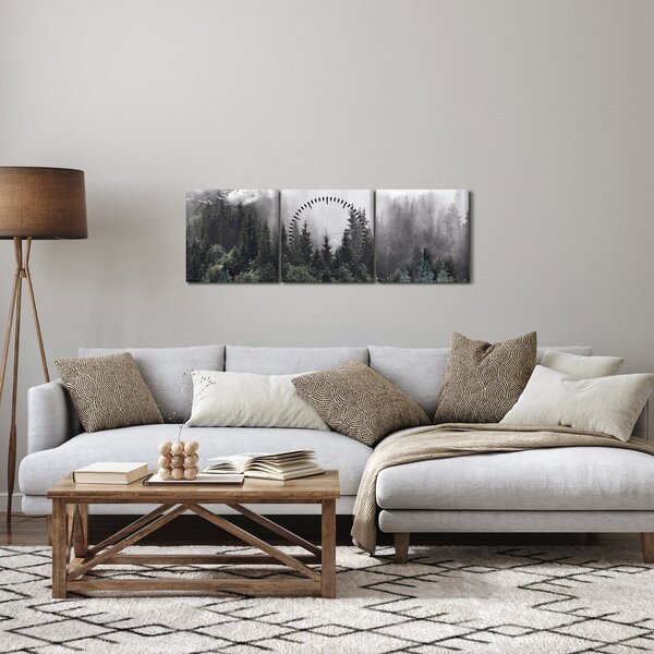 Kép - Erdő illusztrált elemekkel (órával) (90x30 cm)