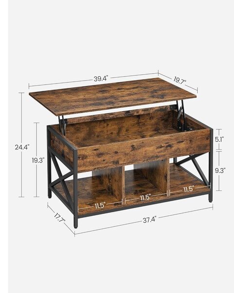 VASAGLE emelhető tetejű dohányzóasztal 50 × 100 × (49–62 cm), barna és fekete színben