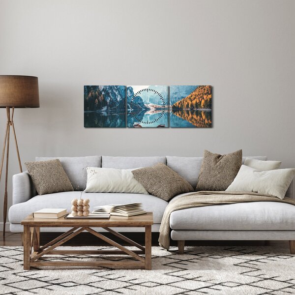 Kép - Csónakok a Braies-tónál (órával) (90x30 cm)