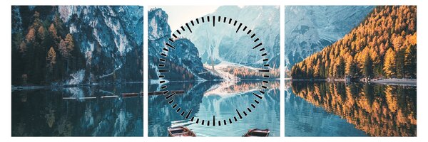 Kép - Csónakok a Braies-tónál (órával) (90x30 cm)