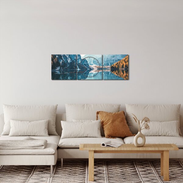 Kép - Csónakok a Braies-tónál (órával) (90x30 cm)