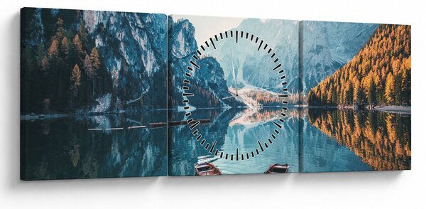 Kép - Csónakok a Braies-tónál (órával) (90x30 cm)