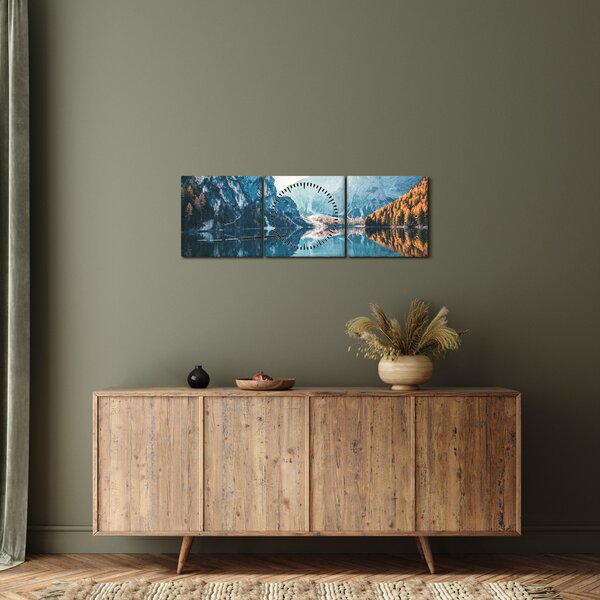 Kép - Csónakok a Braies-tónál (órával) (90x30 cm)