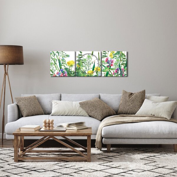 Kép - Festett réti virágok (órával) (90x30 cm)