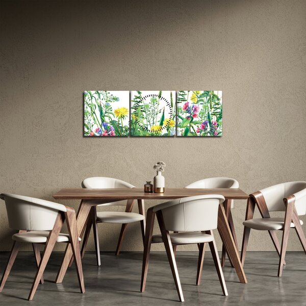 Kép - Festett réti virágok (órával) (90x30 cm)