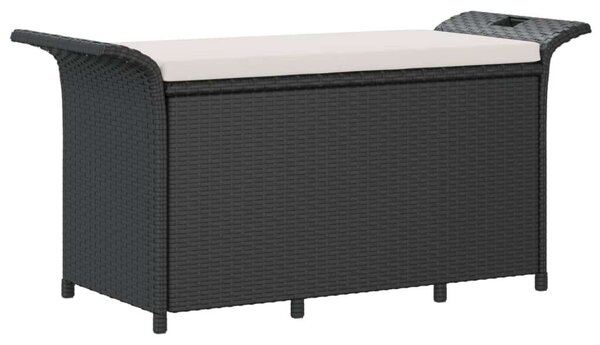 Fekete polyrattan kerti pad párnával 116 x 46 x 57 cm
