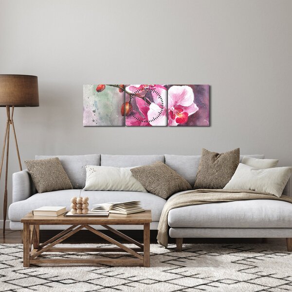 Kép - Orchideák, akvarell (órával) (90x30 cm)