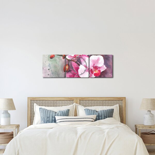 Kép - Orchideák, akvarell (órával) (90x30 cm)