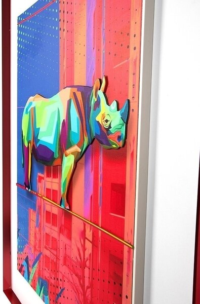 King Home Rhino in the City Pop Art 3D Fali Kép Kék-Rózsaszín