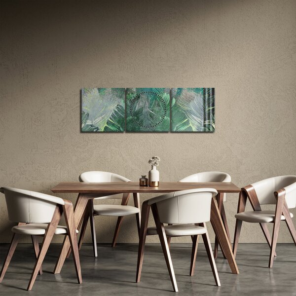 Kép - Beton textúra levelekkel (órával) (90x30 cm)