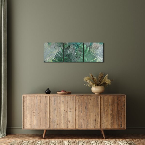 Kép - Beton textúra levelekkel (órával) (90x30 cm)