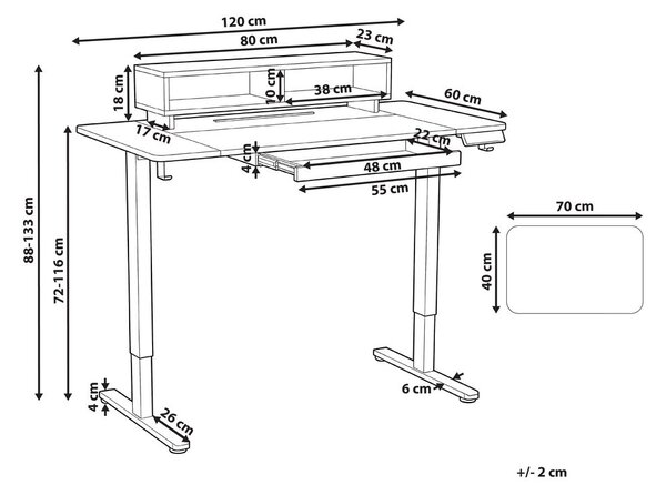 Elektromosan állítható asztal LUCAMA Barna/fekete 120 cm 60 cm USB porttal