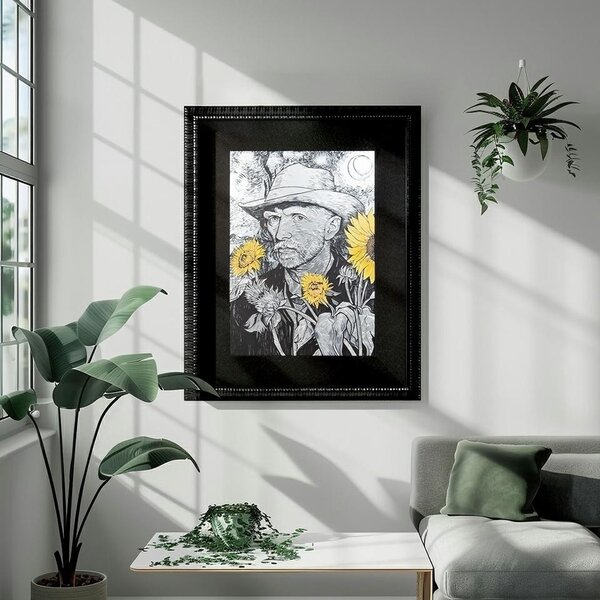 King Home Van Sunflower Művészi Nyomat Fekete Keretben