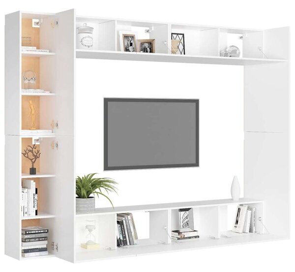 Modern 8 részes Fehér Forgácslap TV-Szekrény Szett