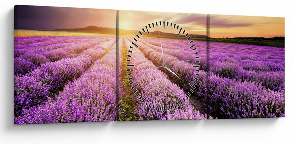 Kép - Napfelkelte levendulamezőn (órával) (90x30 cm)