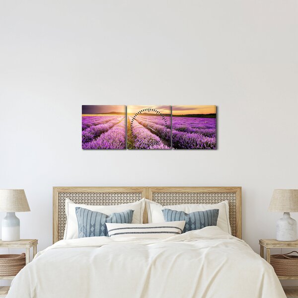 Kép - Napfelkelte levendulamezőn (órával) (90x30 cm)