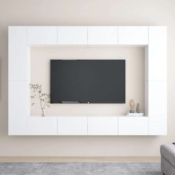 Modern 8 részes Fehér Forgácslap TV-Szekrény Szett