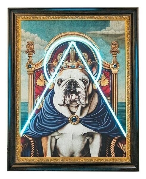 King Home Neon Bulldog LED Világító Kép Klasszikus Keretben
