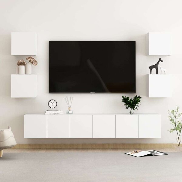 Modern Falra Szerelhető TV Szekrény Szett - Fehér - 7 Rész