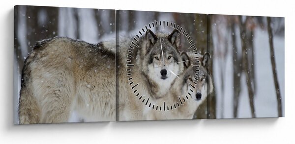 Kép - Farkasok télen (órával) (90x30 cm)
