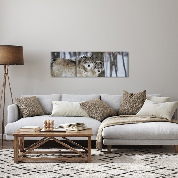 Kép - Farkasok télen (órával) (90x30 cm)