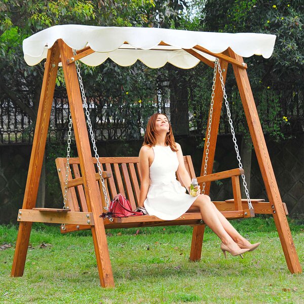 Outsunny Leagan Hintaágy, Fa/Poliészter, 240 kg, 162 x 130 x 185 cm, Barna