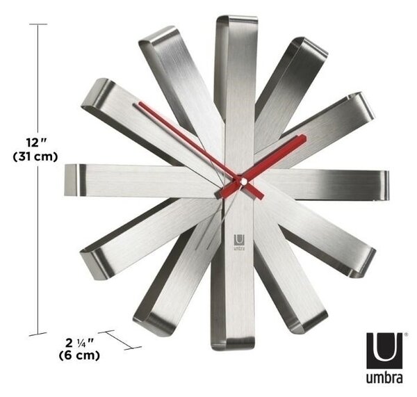 Umbra Ribbon Rozsdamentes Acél Modern Falióra Piros Mutatókkal