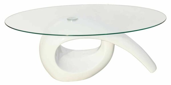Modern Ovális Dohányzóasztal - Üveglap - Magasfényű Fehér - 115x64cm