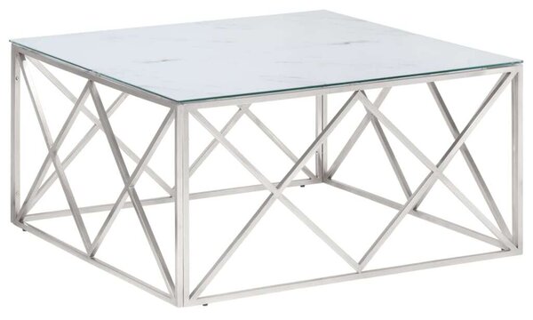 Modern Dohányzóasztal - Üveg - Rozsdamentes Acél - 100x100cm