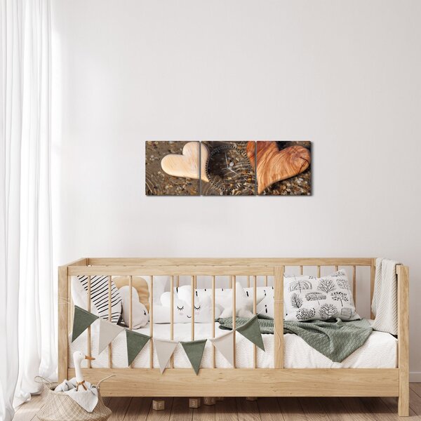 Kép - Fából készült szívek (órával) (90x30 cm)