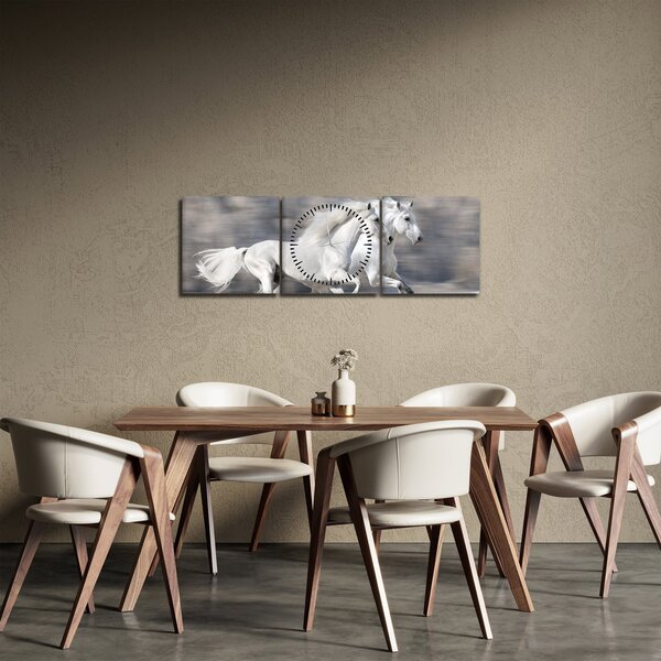 Kép - Fehér lovak télen (órával) (90x30 cm)