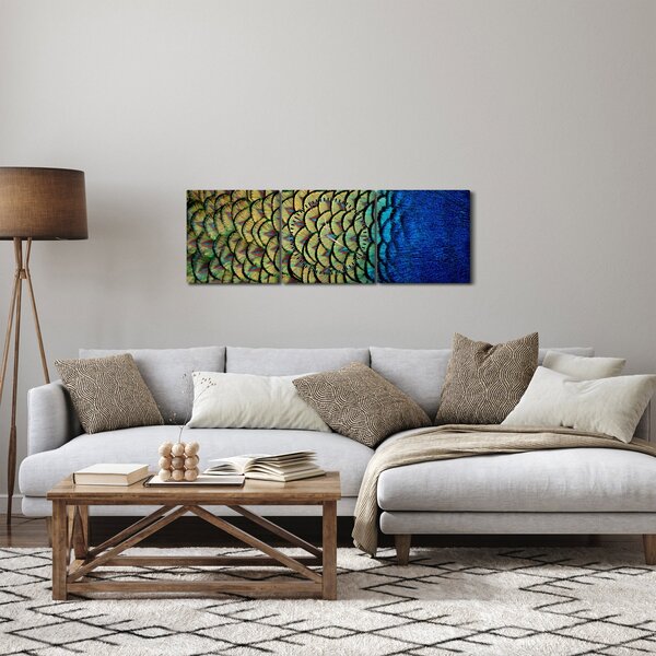 Kép - Pávatollak (órával) (90x30 cm)