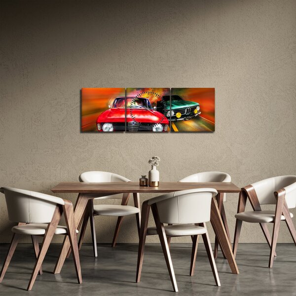 Kép - Retro versenyautók (órával) (90x30 cm)