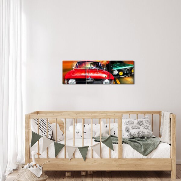 Kép - Retro versenyautók (órával) (90x30 cm)