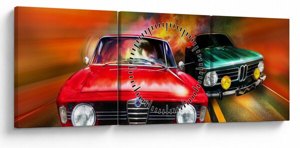 Kép - Retro versenyautók (órával) (90x30 cm)