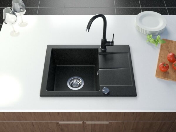 Bef gránit mosogató automata dugóemelő, szifonnal, fekete-szemcsés, beépíthető