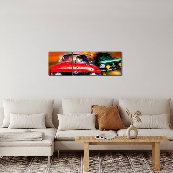 Kép - Retro versenyautók (órával) (90x30 cm)
