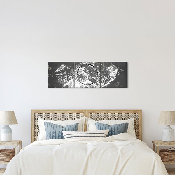Kép - Hegyek illusztrációja (órával) (90x30 cm)