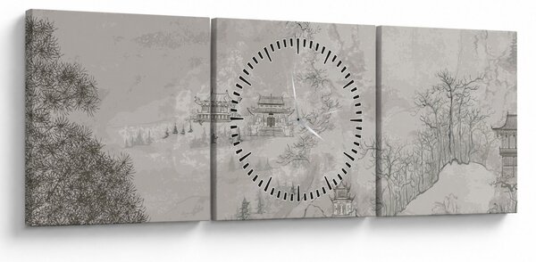 Kép - Kínai táj (órával) (90x30 cm)