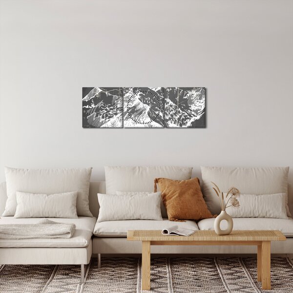 Kép - Hegyek illusztrációja (órával) (90x30 cm)