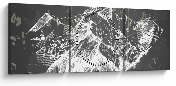 Kép - Hegyek illusztrációja (órával) (90x30 cm)