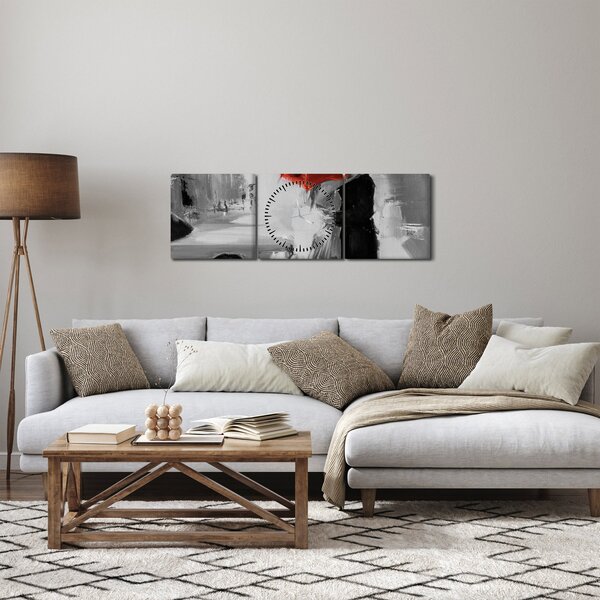 Kép - Szerelmespár egy esernyő alatt, piros (órával) (90x30 cm)