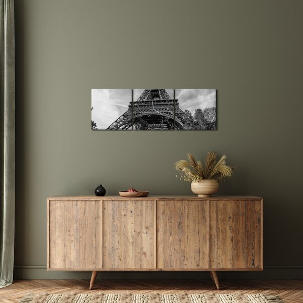 Kép - Eiffel-torony, fekete-fehér (órával) (90x30 cm)