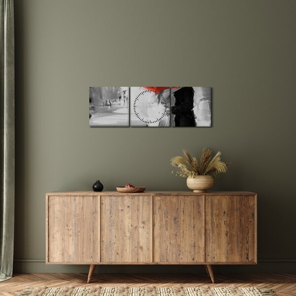 Kép - Szerelmespár egy esernyő alatt, piros (órával) (90x30 cm)