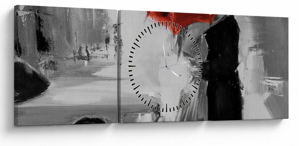 Kép - Szerelmespár egy esernyő alatt, piros (órával) (90x30 cm)