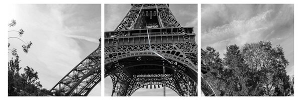 Kép - Eiffel-torony, fekete-fehér (órával) (90x30 cm)