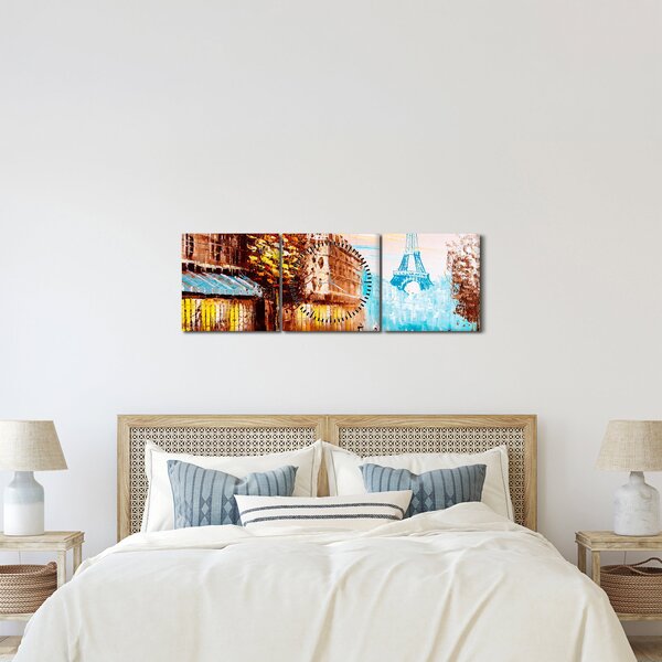 Kép - Esős idő és az Eiffel-torony (órával) (90x30 cm)