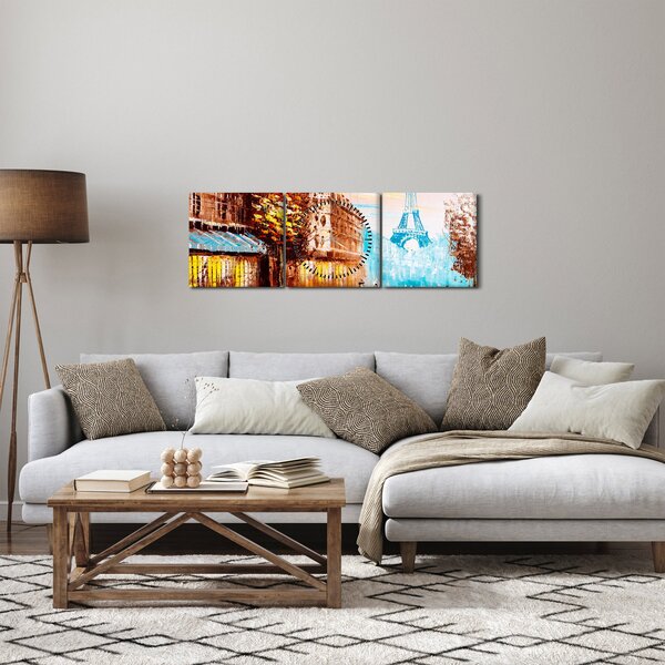 Kép - Esős idő és az Eiffel-torony (órával) (90x30 cm)